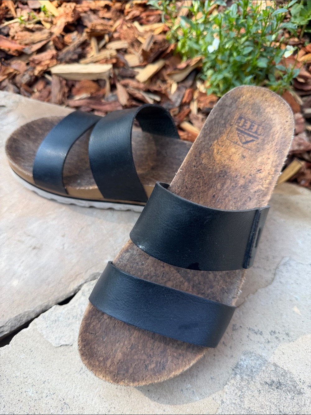Reef Black Double-Strap Platform Slides